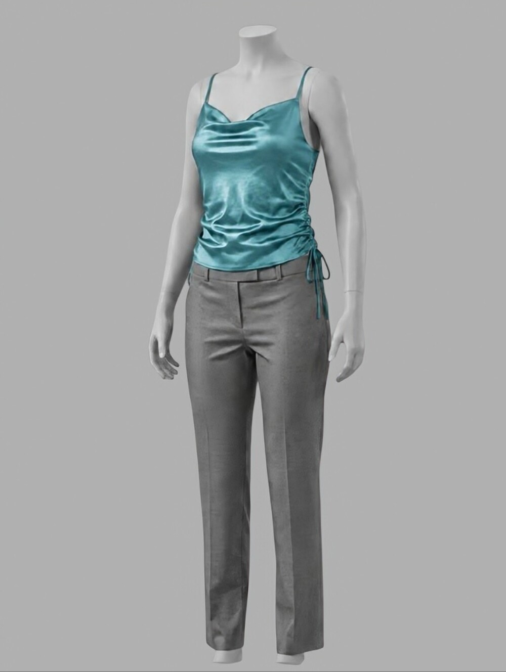 NEW Black Tape Teal Satin Cowl-Neck Cami with Side-Ruched Detail